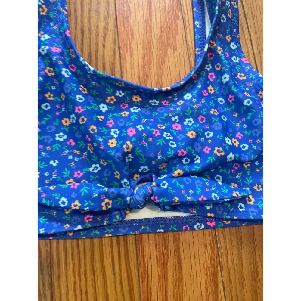 Old Navy Girls Blue Floral 2-Piece Swimsuit Bikini Set Size M 8 Front Knot